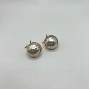 Vintage Judith McCann Gold Tone Faux Pearl Wingback Earrings 7/8”